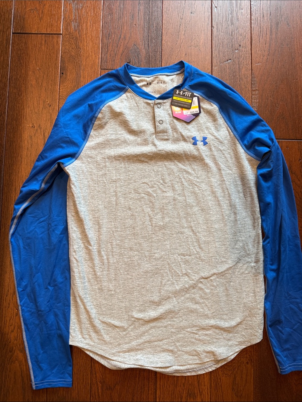 Under Armour Men’s Gray Henley with Blue Raglan Sleeves